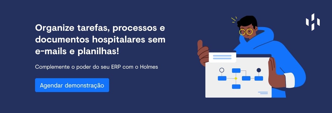 No banner clicável há o texto: organize tarefas, processos e documentos hospitalares sem e-mails e planilhas!